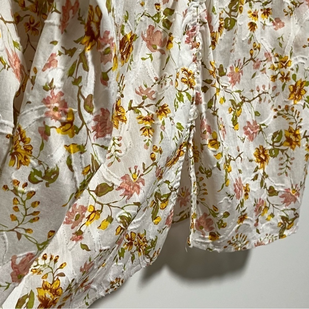 Floral Peasant Blouse - Cream with Mustard Print - Picture 6 of 10
